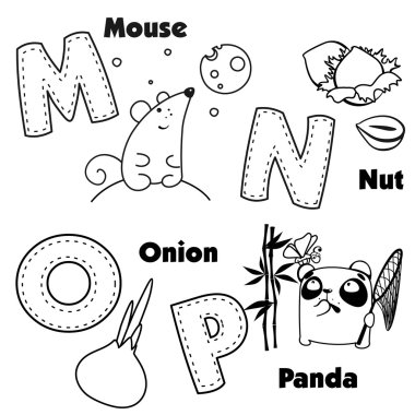 İngilizce alfabe ve harf M, N, O ve P