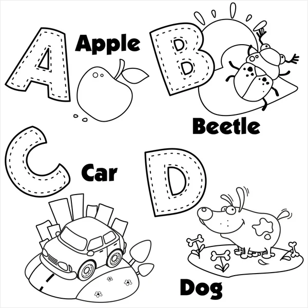 Angol ábécé és a betű, A, B, C és D — Stock Vector