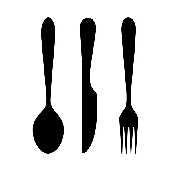 Retro vector silhouette of knife, fork, spoon and spork — Stock Vector