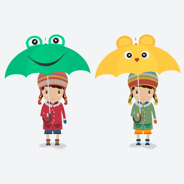 Petite fille avec parapluie — Image vectorielle
