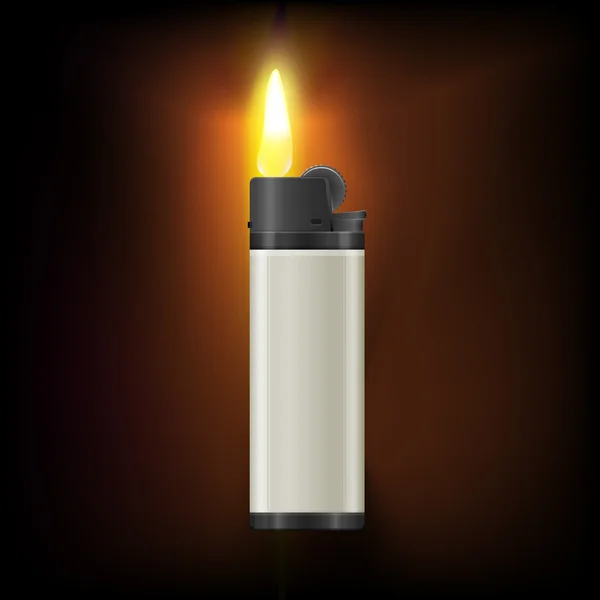 Briquet réaliste avec flamme brûlante — Image vectorielle