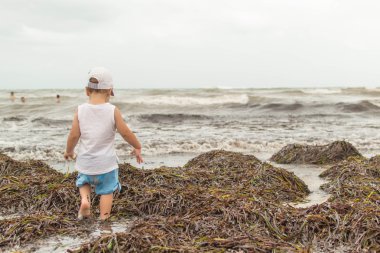 Okyanusu yakınlarındaki sahilde evlat