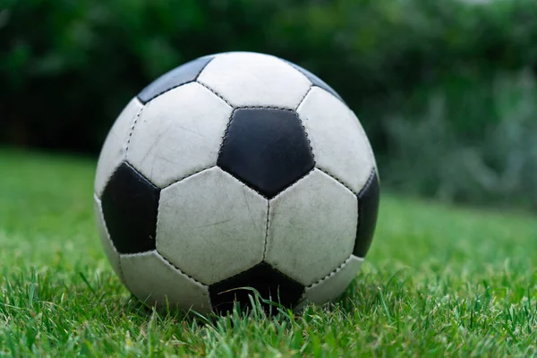 Balón Fútbol Con Gol Fútbol Césped Verde — Foto de Stock