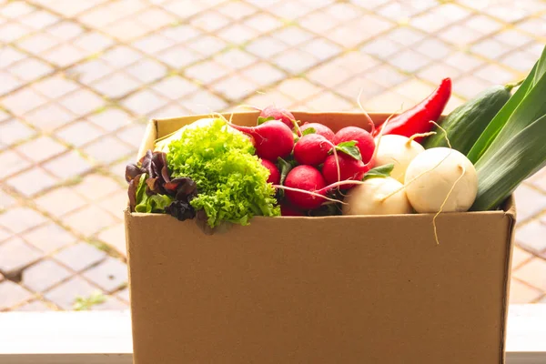 Donation box of food for people suffering from coronavirus pandemia consequences