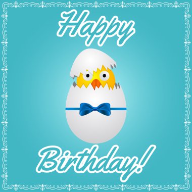 Doğum günü tebrik kartı ile şirin küçük tavuk