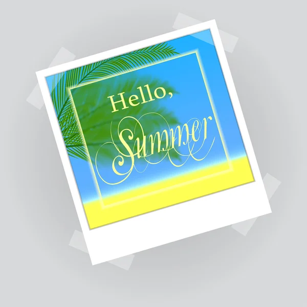 Γεια σας καλοκαίρι γράμματα στο πλαίσιο φωτογραφιών — Διανυσματικό Αρχείο