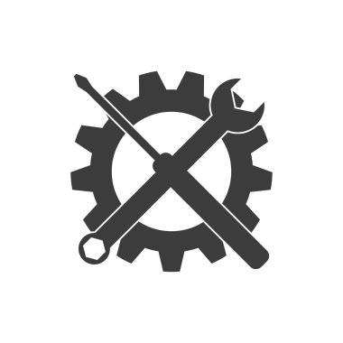 Dişli, tornavida ve İngiliz anahtarı vektör simgesi