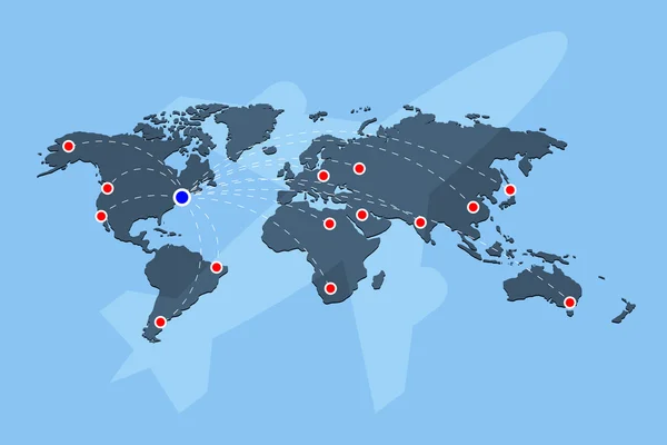 Concepto vectorial de entrega, envío y servicio en todo el mundo en mapa . — Archivo Imágenes Vectoriales