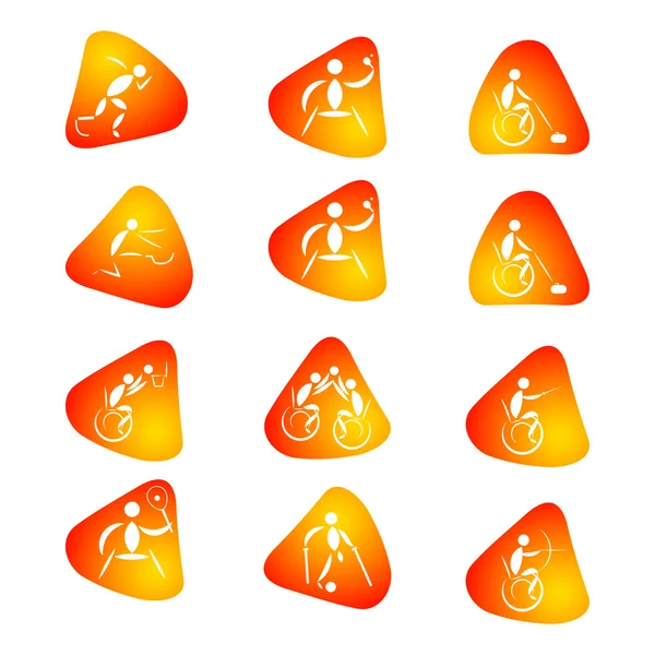 Deportes discapacitados pictograma blanco personas inválidas iconos conjunto ilustración vectorial aislado . — Vector de stock