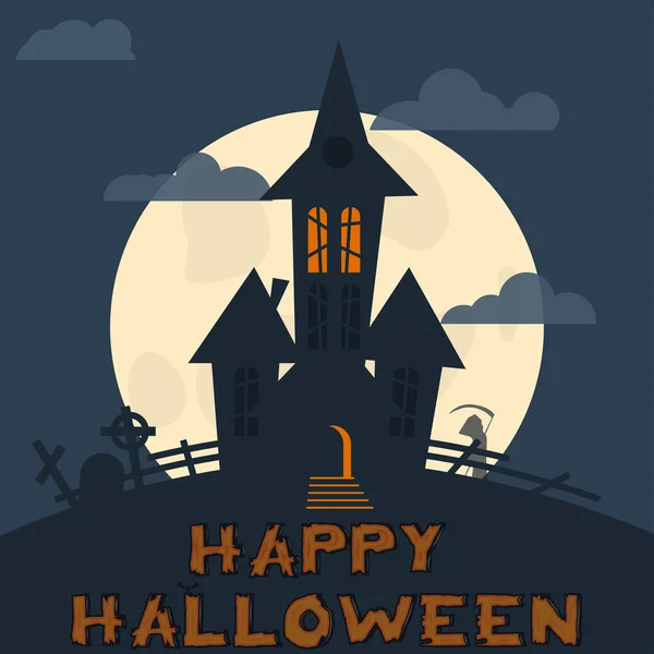 Halloween šablona návrhu. Strašidelné krajina s hradem, Zombie a zubatá. Vektorové ilustrace — Stockový vektor