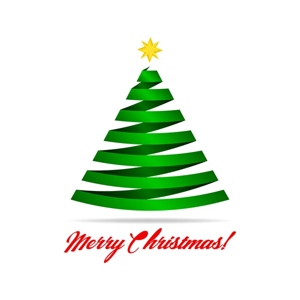 Cinta estilizada Árbol de Navidad con estrella dorada y saludos. Ilustración vectorial. Aislado sobre blanco . — Vector de stock