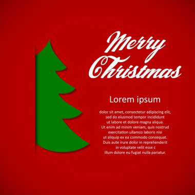 Vektör Noel tebrik kartı yeşil ağaç ve letterings ile.
