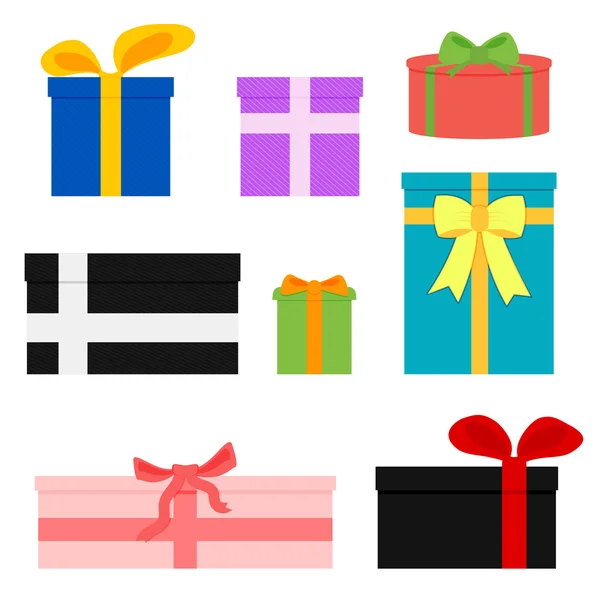 Conjunto vectorial de coloridas cajas de regalo. — Vector de stock