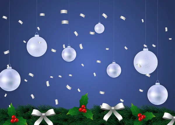 Weihnachten Hintergrund mit Tannenbaumzweigen und Kugeln. Weihnachtliches Banner. Vorlage für den Winter, festliches Design. Vektor. — Stockvektor