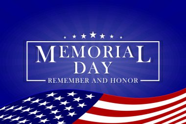 ABD bayrağıyla Anma Günü ve Onur Yazısı. Anma Günü için arka plan. Vektör.