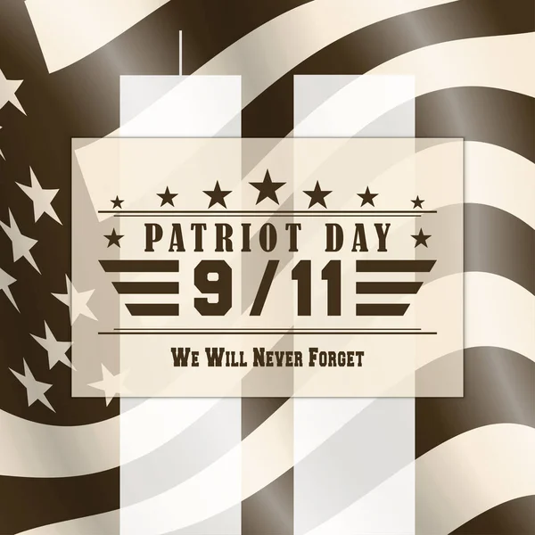 Vector Patriot Day ciemne tło z Nigdy nie zapomnimy liternictwo. Szablon na 11 września. Wektor. — Wektor stockowy
