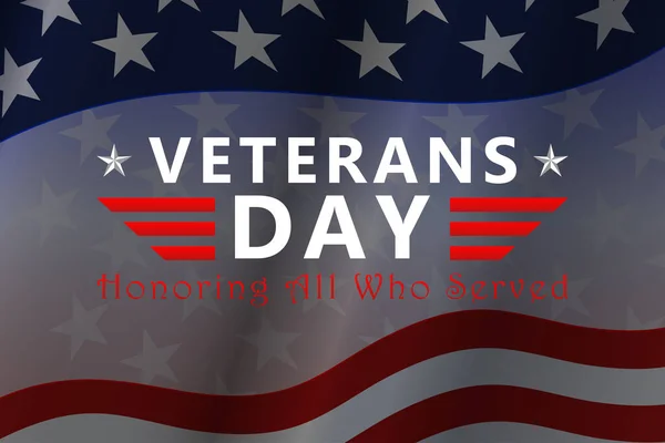 Dzień weteranów tle z flagą narodową USA i napisem Dzień Weteranów Honorując Wszystkich, którzy służyli. 11 listopada. Wektor. — Wektor stockowy