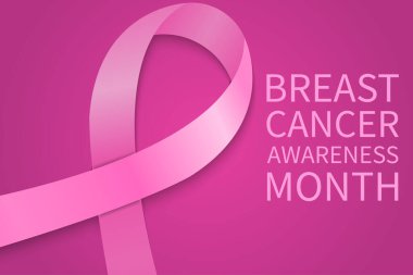 Göğüs kanseri farkındalığı ayı, pembe kurdeleli. Göğüs Kanseri Farkındalığı Ayı 'nın sembolü olarak pembe kurdele. Vektör.