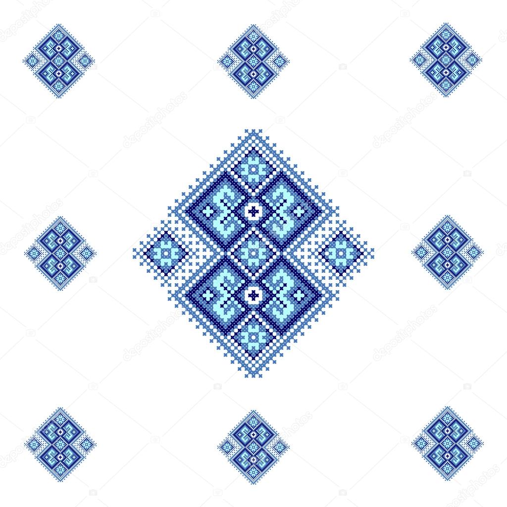 Ukraine cross stitch blue ornament.