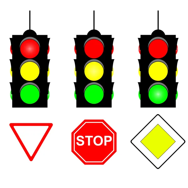 Trafik ışığı ve işaretleri — Stok Vektör
