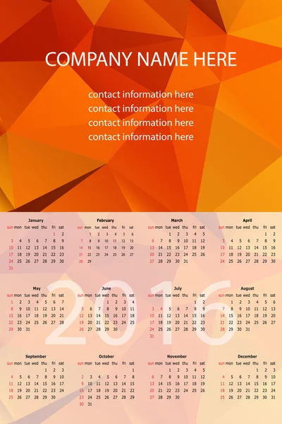 Calendario de pared vectorial 2016. Plantilla vectorial con Backgro abstracto — Vector de stock