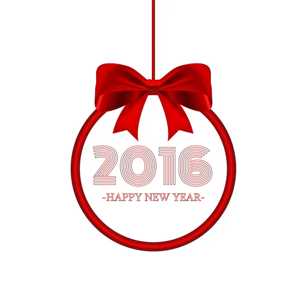 Ronde banner met belettering 2016 Happy new year en rode boog — Stockvector