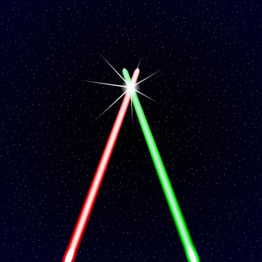Yıldızlar arka plan üzerinde iki ışık ışınları