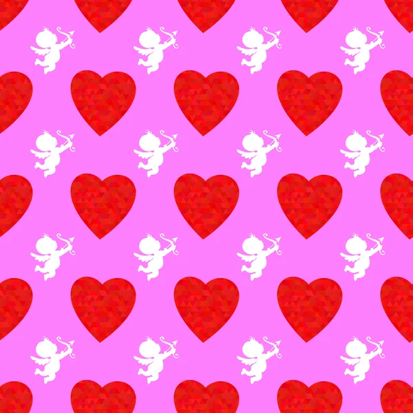 Cupid and heart seamless pattern — Stock Vector