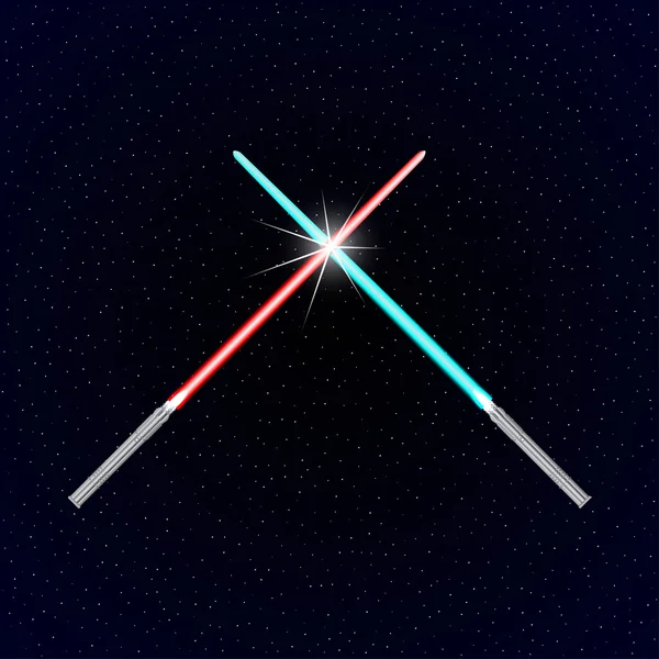星星背景上的两个光剑 — 图库矢量图片