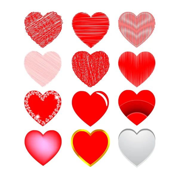 Conjunto de corazones vectoriales rojos — Vector de stock