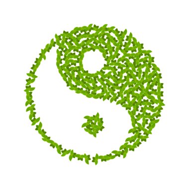 Yin Yang sembolü yeşil yaprakları ile