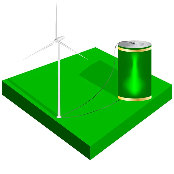 Isometrische Windkraftanlage und Ladebatterie — Stockvektor