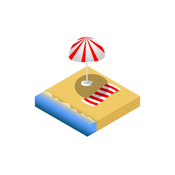 Isometric beach with umblella and mat — Stock Vector