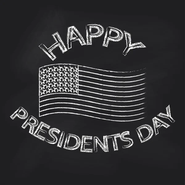 Kreidetafel mit Fahne und Schriftzug "Happy Presidents Day"" — Stockvektor