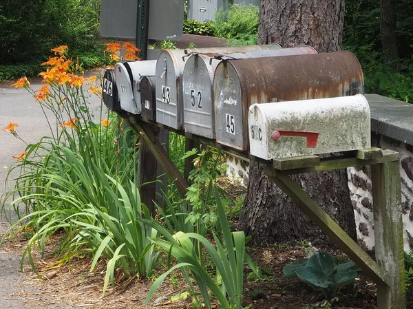 Die Briefkästen Stehen Alle Dieser Ländlichen Gemeinde Bucks County Pennsylvania — Stockfoto