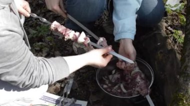 Doğa şiş kebap şişleri üzerine kadında