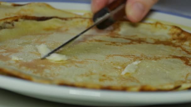 Prepare Pancakes in a Frying Pan — Stock Video
