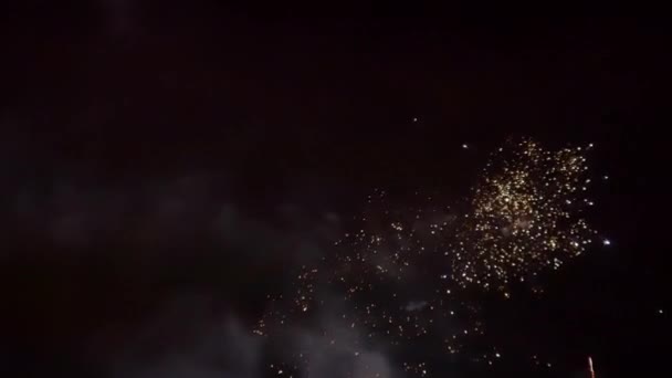 Fuegos artificiales iluminan el cielo con una pantalla deslumbrante — Vídeo de stock