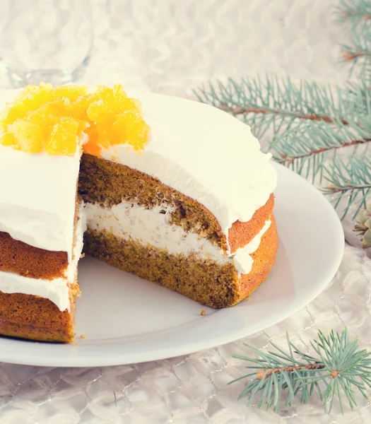 Pastel de calabaza con mermelada, decoración de Navidad — Foto de Stock