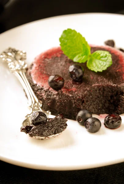 Sorbete de arándano orgánico refrescante casero en un plato blanco con menta — Foto de Stock