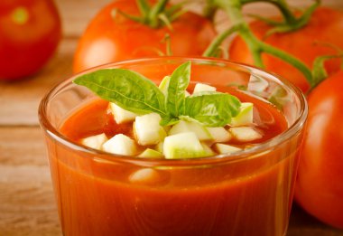 Bir bardak fesleğen ang kabak ile domates gaspaço