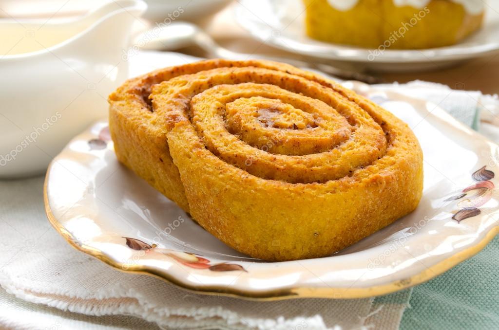 Pumpkin cinnamon rolls with spices and sweet cream