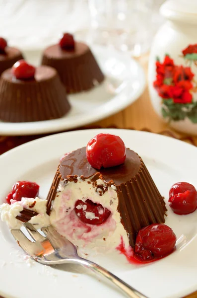 Ev yapımı krema çikolata ve kiraz kaplı dondurma, — Stok fotoğraf