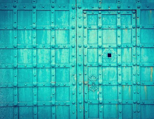 Синие металлические ворота текстура Витн клетчатый узор — стоковое фото