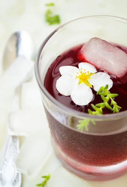 Jalea de vino tinto con flores blancas y hielo — Foto de Stock