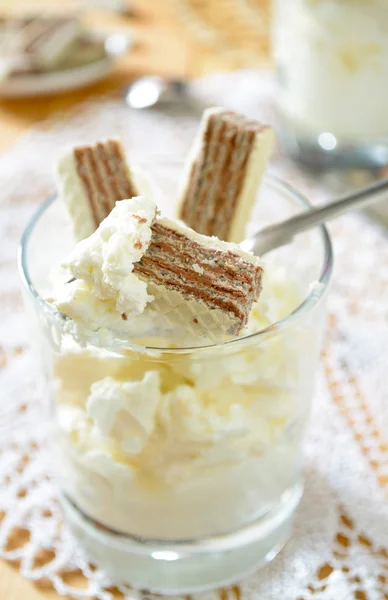 Yogurt greco denso con cialde al cioccolato — Foto Stock