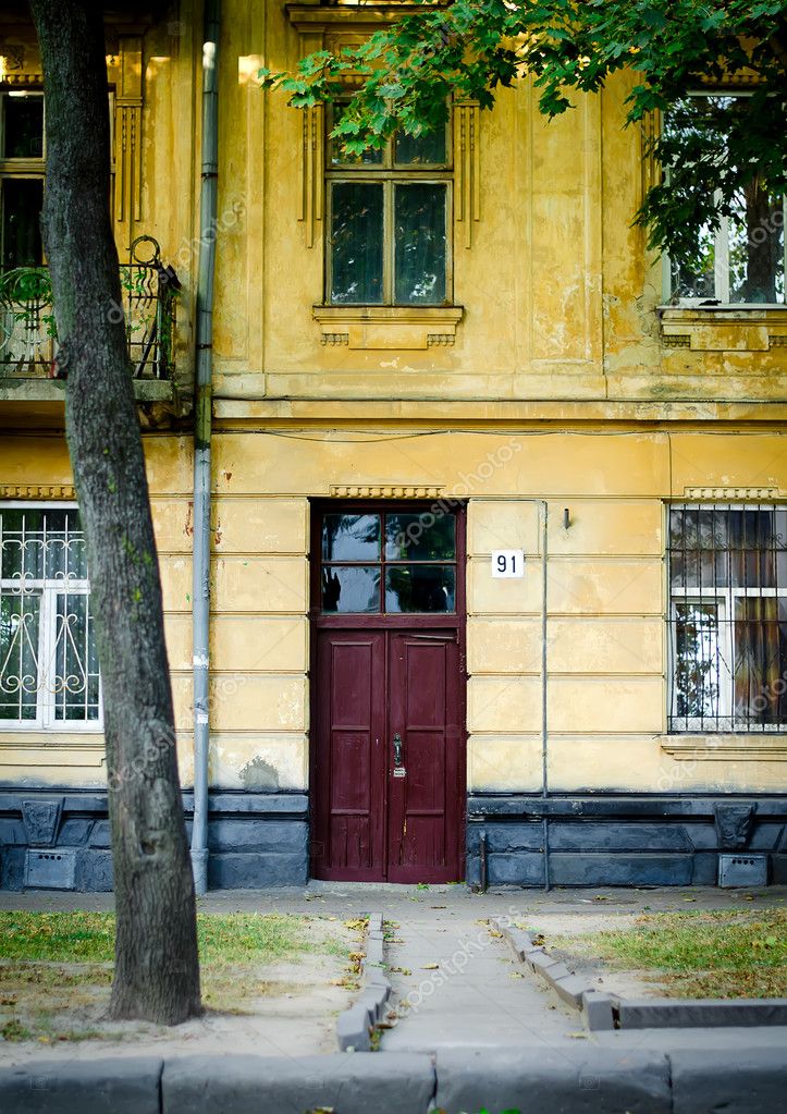 Old Yellow House Facade With Red Door Stock Photo C Irkiev 86001872