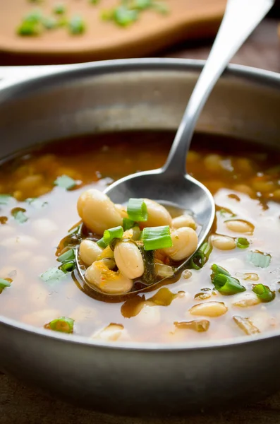 Vegetarian soup with beans and vegetables — Stock fotografie