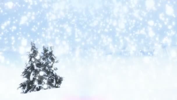Зимняя страна чудес с падающим снегом — стоковое видео