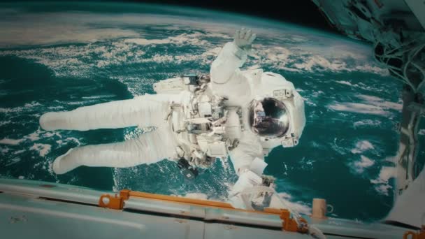 Астронавт, беручи за ПКД в місії — стокове відео
